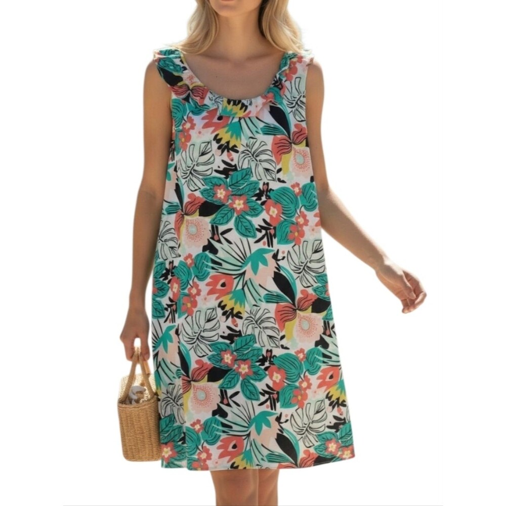 Crown & Ivy Tropical Floral Stretch Tie Neck Sundress